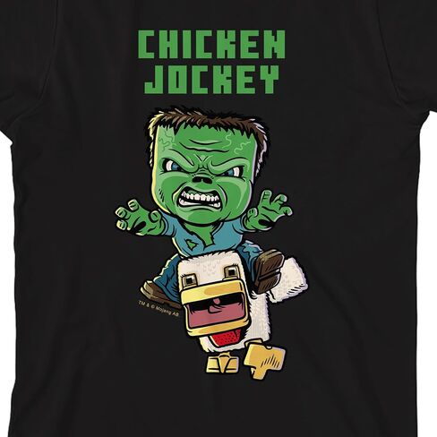 فيلم Minecraft Movie Chicken Jockey Youth Black Crew Neck Shirt Shirt T-Shirt in Kuwait