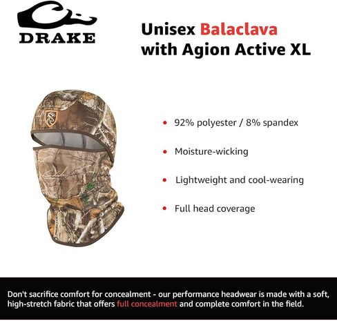 بالاكلافا للجنسين من Drake Waterfowl مع Agion Active XL - قناع وجه مخفي خفيف الوزن للصيد في الهواء الطلق، OSFM، أسود in Kuwait