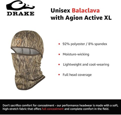 بالاكلافا للجنسين من Drake Waterfowl مع Agion Active XL - قناع وجه مخفي خفيف الوزن للصيد في الهواء الطلق، OSFM، أسود in Kuwait