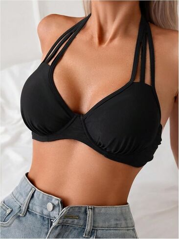 SweatyRocks Women's Cut Out Halter Bikini Top Top Up Underwire Bathing Suit Tops in Saudi Arabia