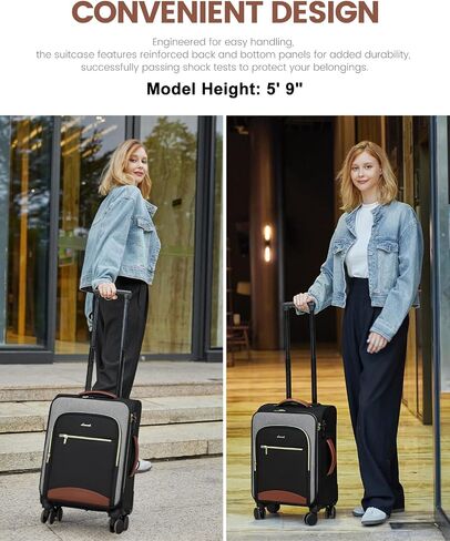 LOVEVOOK Carry On Luggage 22x14x9 Airline Approved with Spinner Wheels, 20 Inch Softside Suitcases, Lightweight Rolling Travel Carry on Suitcase with TSA Lock for Women Men, Black-gray-brown in Saudi Arabia