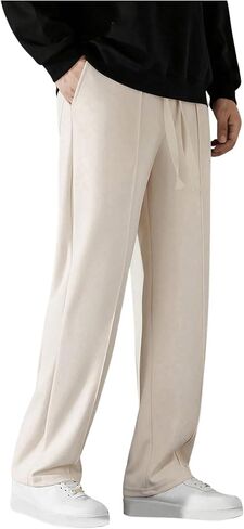 SHENHE Men's Drawstring Waist Pants Pleated Straight Leg Loose Casual Pants with Pockets in Saudi Arabia