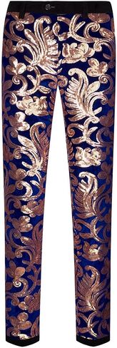 Men's Fashion Floral Glitter Sequin Velvet Pants in Kuwait