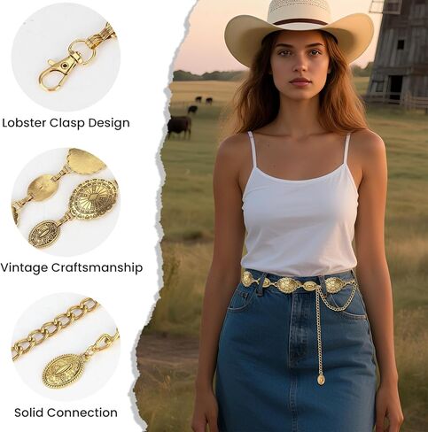 الحزام الغربي Alabasta للنساء ، أحزمة سلسلة Concho للفساتين جينز Country Concert Outfit in Kuwait