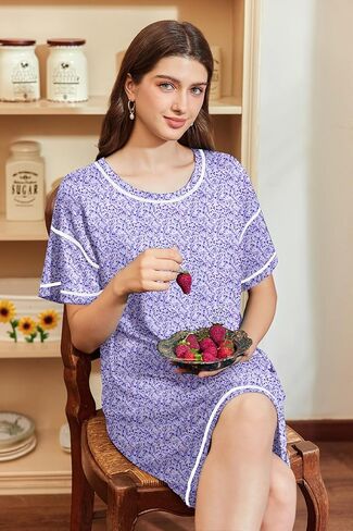 Ekouaer Nightgowns for Women Soft Sleep Shirt Short Sleeve Night Shirt Oversized Sleepwear Comfy Sleep Dress in Kuwait