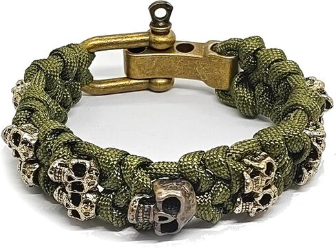 Skull Paracord Bracelet Black Green Paracord Bracelet Adjustable Gothic Design Bracelets with Metal Skull Charms U-Shackle Closure in Saudi Arabia
