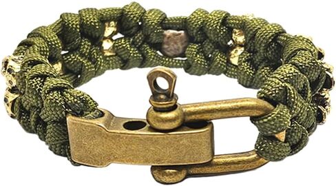 Skull Paracord Bracelet Black Green Paracord Bracelet Adjustable Gothic Design Bracelets with Metal Skull Charms U-Shackle Closure in Saudi Arabia