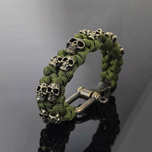 Skull Paracord Bracelet Black Green Paracord Bracelet Adjustable Gothic Design Bracelets with Metal Skull Charms U-Shackle Closure in Saudi Arabia