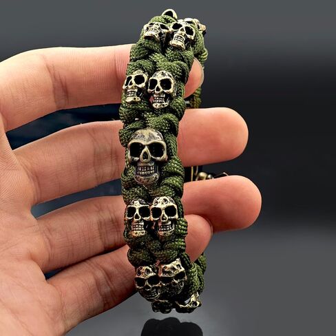 Skull Paracord Bracelet Black Green Paracord Bracelet Adjustable Gothic Design Bracelets with Metal Skull Charms U-Shackle Closure in Saudi Arabia