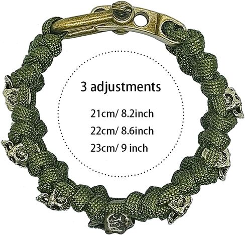 Skull Paracord Bracelet Black Green Paracord Bracelet Adjustable Gothic Design Bracelets with Metal Skull Charms U-Shackle Closure in Saudi Arabia
