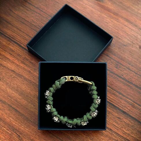 Skull Paracord Bracelet Black Green Paracord Bracelet Adjustable Gothic Design Bracelets with Metal Skull Charms U-Shackle Closure in Saudi Arabia