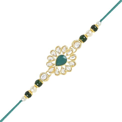 Iwels Indian Indian Rakshabhandan مصمم Kundan Pearl Bhaiya Bhabhi Lumba Rakhi Combo Set (Style 8) in Saudi Arabia