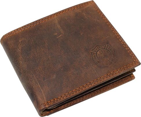 RFID حظر Fire Fire المقاتل من الجلد المنقوش معرف معرف رفرف محفظة Bifold للرجال (Rhu Brown) in Kuwait