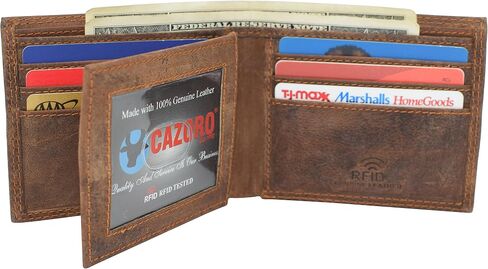 RFID حظر Fire Fire المقاتل من الجلد المنقوش معرف معرف رفرف محفظة Bifold للرجال (Rhu Brown) in Kuwait