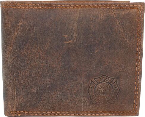 RFID حظر Fire Fire المقاتل من الجلد المنقوش معرف معرف رفرف محفظة Bifold للرجال (Rhu Brown) in Kuwait
