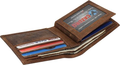 RFID حظر Fire Fire المقاتل من الجلد المنقوش معرف معرف رفرف محفظة Bifold للرجال (Rhu Brown) in Kuwait