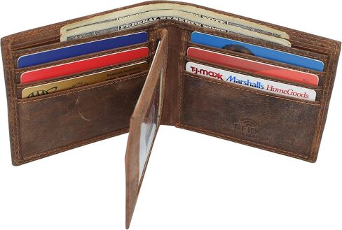 RFID حظر Fire Fire المقاتل من الجلد المنقوش معرف معرف رفرف محفظة Bifold للرجال (Rhu Brown) in Kuwait
