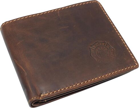 RFID حظر Fire Fire المقاتل من الجلد المنقوش معرف معرف رفرف محفظة Bifold للرجال (Rhu Brown) in Kuwait