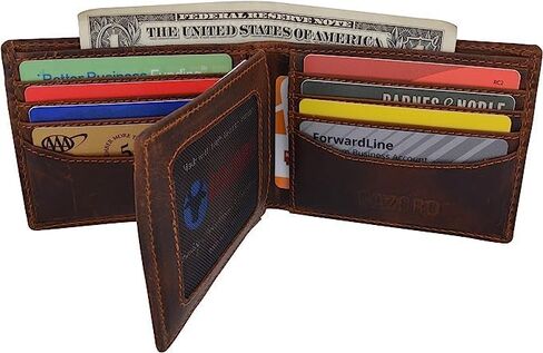 RFID حظر Fire Fire المقاتل من الجلد المنقوش معرف معرف رفرف محفظة Bifold للرجال (Rhu Brown) in Kuwait