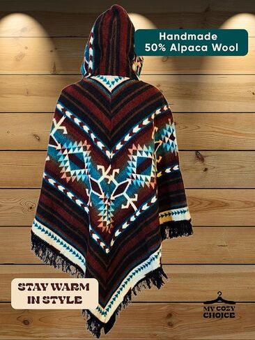 Adult Ponchos with Hood for Men – Alpaca Mens Poncho with Hood – Ponchos for Men – Traditional Alpaca Poncho in Kuwait