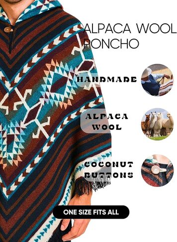 Adult Ponchos with Hood for Men – Alpaca Mens Poncho with Hood – Ponchos for Men – Traditional Alpaca Poncho in Kuwait
