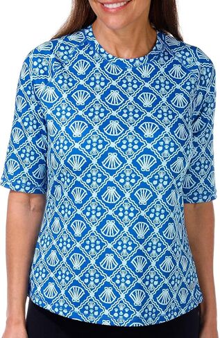 Reel Legends Petite Reel-Tec Shell Print Elbow Sleeve Top in Saudi Arabia
