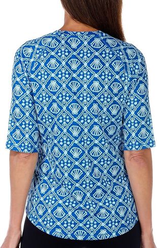 Reel Legends Petite Reel-Tec Shell Print Elbow Sleeve Top in Saudi Arabia
