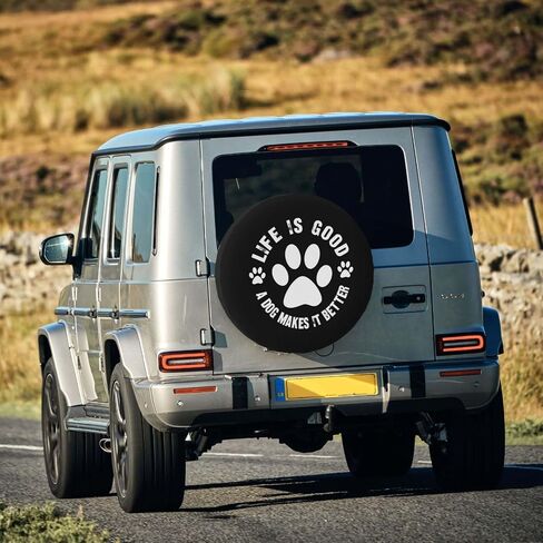 Life is Good A Dog Makes It Better Funny Tire Cover Universal Fit Spare Tire Protector for Truck, SUV, Trailer, Camper, Rv in Saudi Arabia
