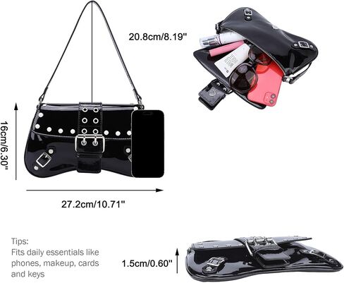 حقيبة كتف Ayliss Women's Latter Presh Y2K Handbag Proget Punk Hobo Presh مع Buckle Top Handle Handle Club العصرية Bag Club in Saudi Arabia