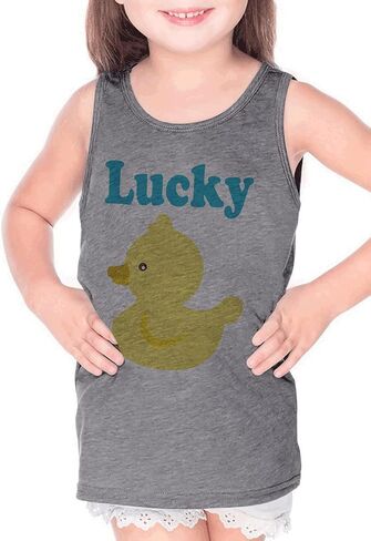 7 ate 9 Apparel Kids Lucky Duck Yellow Rubber Duck Grey Tank Top in Saudi Arabia