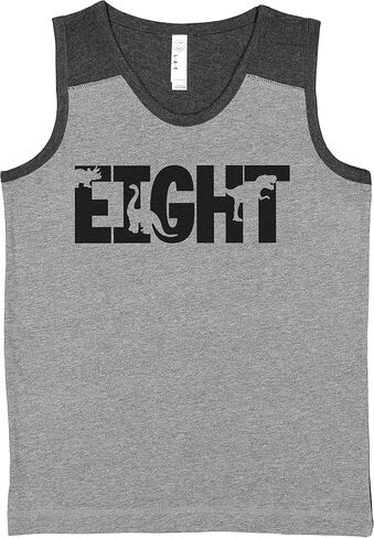 7 ate 9 Apparel Kids 8th Dinosaur Dino Birthday Shirt for Boys Grey Contrast Tank Top in Saudi Arabia