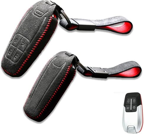 Luxury Suede Handmade Leather Key Fob Case Holder Shell Cover Bag Compatible for Ferrari 458 588 488GTB LaFerrari With Leather Keychain(Red Stitching) in Kuwait