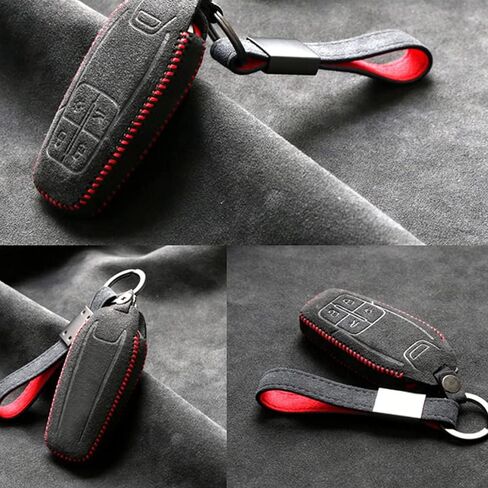 Luxury Suede Handmade Leather Key Fob Case Holder Shell Cover Bag Compatible for Ferrari 458 588 488GTB LaFerrari With Leather Keychain(Red Stitching) in Kuwait