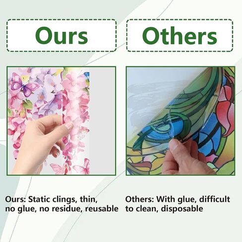 Gorgecraft Fern Window Sticker Pteridophyte Leaves Green Green Clings Static Window Clings Clings anti anti anti nonsfive نافذة ملصق لمنع إضرابات الطيور للباب الزجاجي المنزلق إلى المنزل 15 × 46 in Saudi Arabia