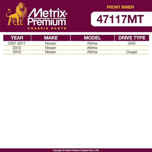 Metrix Premium Chassis Parts - Front Inner Tie Rod End Fits 2007-2011 Nissan Altima, 2012 Nissan Altima, 2013 Nissan Altima, Replacement EV800356, Made in Europe in Saudi Arabia