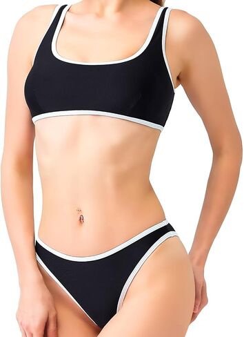 Bikini Set for Women Sporty Color Block 2 Piece Swimsuits High Cut Cheeky Bathing Suit in Kuwait