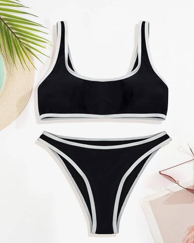 Bikini Set for Women Sporty Color Block 2 Piece Swimsuits High Cut Cheeky Bathing Suit in Kuwait