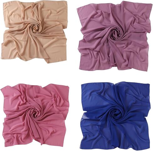 SYANKANGXIAO 4 Pieces 43Inch Square Scarf Shawls for Women Muslim Plain Wrap Hijab Head Scarf Turban in Kuwait