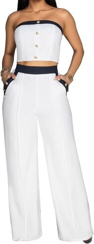 2 Piece Outfits for Women Sexy High Waist Jumpsuit Off Shoulder Tube Tops Bodycon Wide Leg Sets in Kuwait