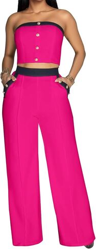 2 قطعة ملابس للنساء مثير بذلة عالية الخصر قبالة أنبوب الكتف مجموعات الساق واسعة in Kuwait