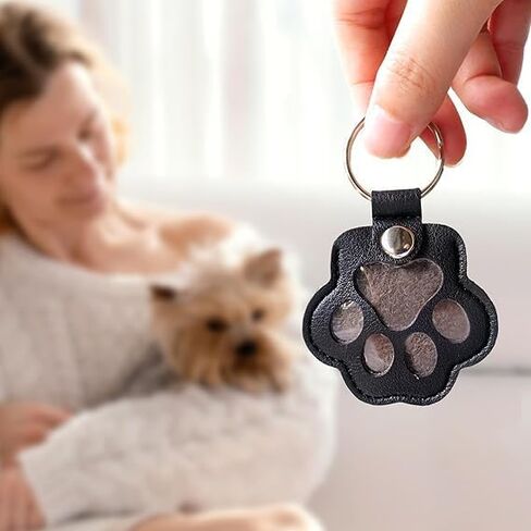 Leather Pet Memorial Keychain Pet Memorial Gifts for Cat Dog Cute Leather Paw Keychain Pet Hair Keepsake Keyring in Saudi Arabia