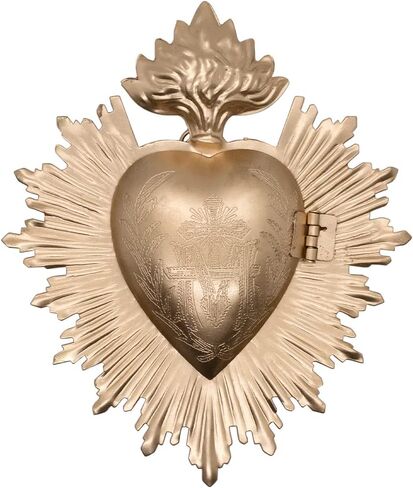 Milagro Heart Wall Ornament Ex Voto | Beautiful Sacred Heart Home Décor | Great Catholic Gift for Sacraments and Housewarming | Locket Space for Small Trinkets (Gunmetal) in Saudi Arabia