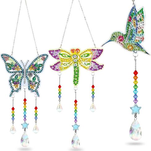 3 قطع من لوحات Suncatcher Wind Chime Cross Sun Star Moon Heart Mandala مزدوجة الجوانب من الكريستال جوهرة طلاء حسب الرقم زخرفة معلقة لحديقة المنزل (القمر، القلب، الماندالا) in Saudi Arabia