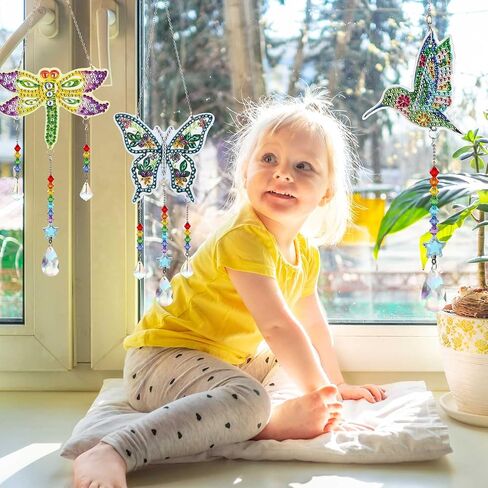 3 قطع من لوحات Suncatcher Wind Chime Cross Sun Star Moon Heart Mandala مزدوجة الجوانب من الكريستال جوهرة طلاء حسب الرقم زخرفة معلقة لحديقة المنزل (القمر، القلب، الماندالا) in Saudi Arabia