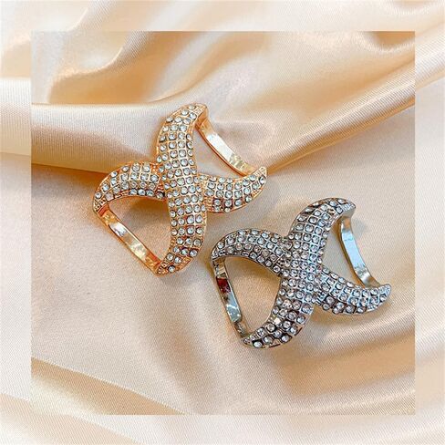 Rhinestone Infinity Silk Scarf Ring Brooch for Women Fashion Crystal X Chain Shawl Scarves Buckle Clip Brooches Dainty Dress Accessories Wedding Birthday Jewelry Gift in Saudi Arabia