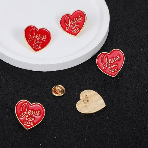 40 Pcs Religious Jesus Pins Bulk Christian Favors Includes Jesus Loves You Sign Lapel Pin Brooches Heart Pins for Church Sunday School Gift in Saudi Arabia