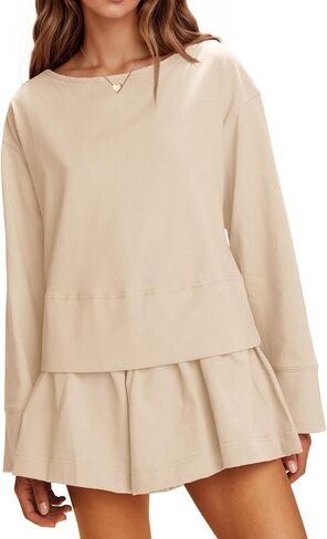 Cicy Bell Womens Long Sleeve Romper Dress Casual Loose Fit Boat Neck One Piece Shorts Jumpsuits Fall Outfits in Saudi Arabia