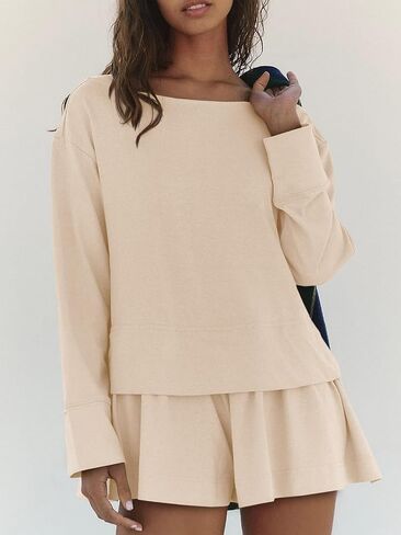 Cicy Bell Womens Long Sleeve Romper Dress Casual Loose Fit Boat Neck One Piece Shorts Jumpsuits Fall Outfits in Saudi Arabia