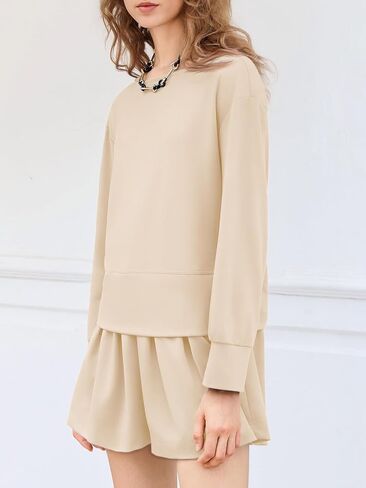 Cicy Bell Womens Long Sleeve Romper Dress Casual Loose Fit Boat Neck One Piece Shorts Jumpsuits Fall Outfits in Saudi Arabia
