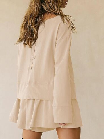 Cicy Bell Womens Long Sleeve Romper Dress Casual Loose Fit Boat Neck One Piece Shorts Jumpsuits Fall Outfits in Saudi Arabia